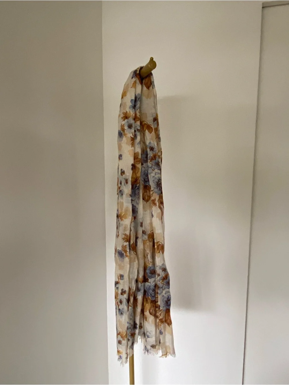 Massimo Dutti Blue Brown Floral Lightweight Oversized Scarf